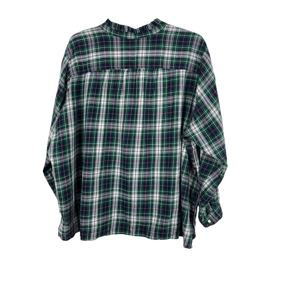 LOFT Plus Women’s 26 Plaid Ruffle Henley Flannel Top Red Green Navy Holiday NWT - Picture 3 of 13